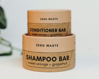 Zero Waste MVMT Shampoo Bar & Conditioner Bar Set | Sweet Orange + Grapefruit | Plastic Free, Natural Hair Shampoo, pH Balanced, Sustainable