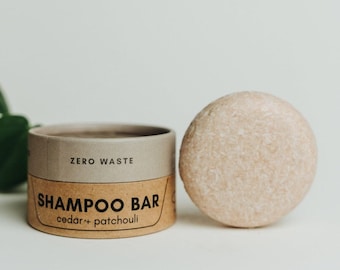 Zero Waste MVMT Shampoo Bar, Cedar + Patchouli | Solid Shampoo Bar for Natural Hair Care | Travel Container, 50+ Washes, pH Balanced