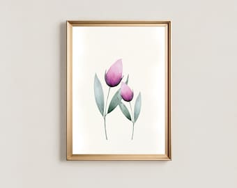 Aquarelldruck einer rosa Tulpe: Minimalistische florale Wandkunst (Digitaler Download)