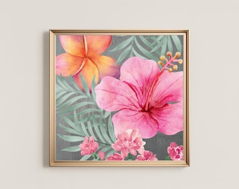 Tropical Hibiscus Watercolor Print | Pink Floral Wall Art (Digital Download)