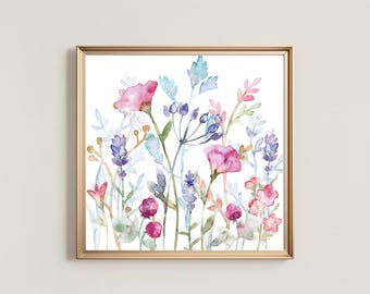 Watercolor Wildflower Print, Soft Floral Wall Art, Bedroom and Nursery Decor