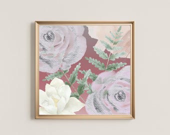 Blush Floral Print: Mauve Roses & Ferns (Digital Download)