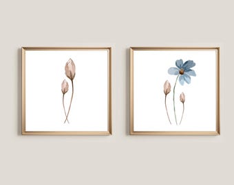Blue Wildflower Botanical Print – Coastal Farmhouse Watercolor (Digital Download)