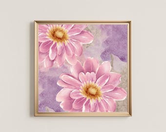 Pink and Mauve Watercolor Flower Print | Cottagecore Wall Art | Digital Download