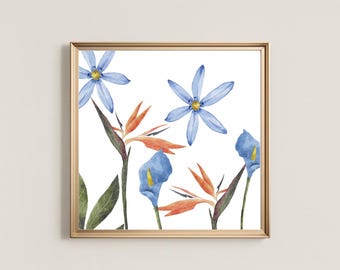 Watercolor Tropical Flowers Print: Bird of Paradise, Calla Lily (Digital Download)