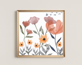 Abstract Floral Wall Art Printable | Modern Botanical Art | Peach Blush Wildflower Print | DIGITAL DOWNLOAD