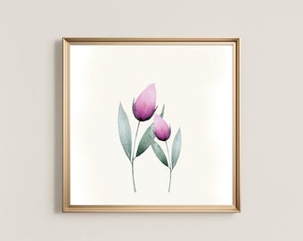 Pink Tulip Watercolor Print: Minimalist Floral Wall Art (Digital Download)
