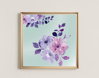 French Country Floral Wall Art Print, Lavender & Blush Botanical Artwork, DIGITAL DOWNLOAD