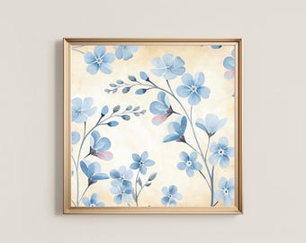 Blue Floral Watercolor Print | French Country Cottage Decor (Digital Download)