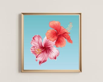 Tropical Hibiscus Flower Print – Coastal Botanical Wall Art (Digital Download)