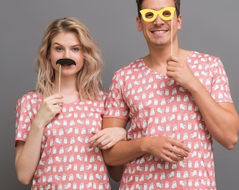 Pyjama en coton biologique pour hommes ou femmes - Loungewear dans la boîte-cadeau A - Mignons carlins