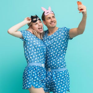 Pigiama in cotone biologico set per uomo o donna - Loungewear in Confezione regalo A - Gatti assonni