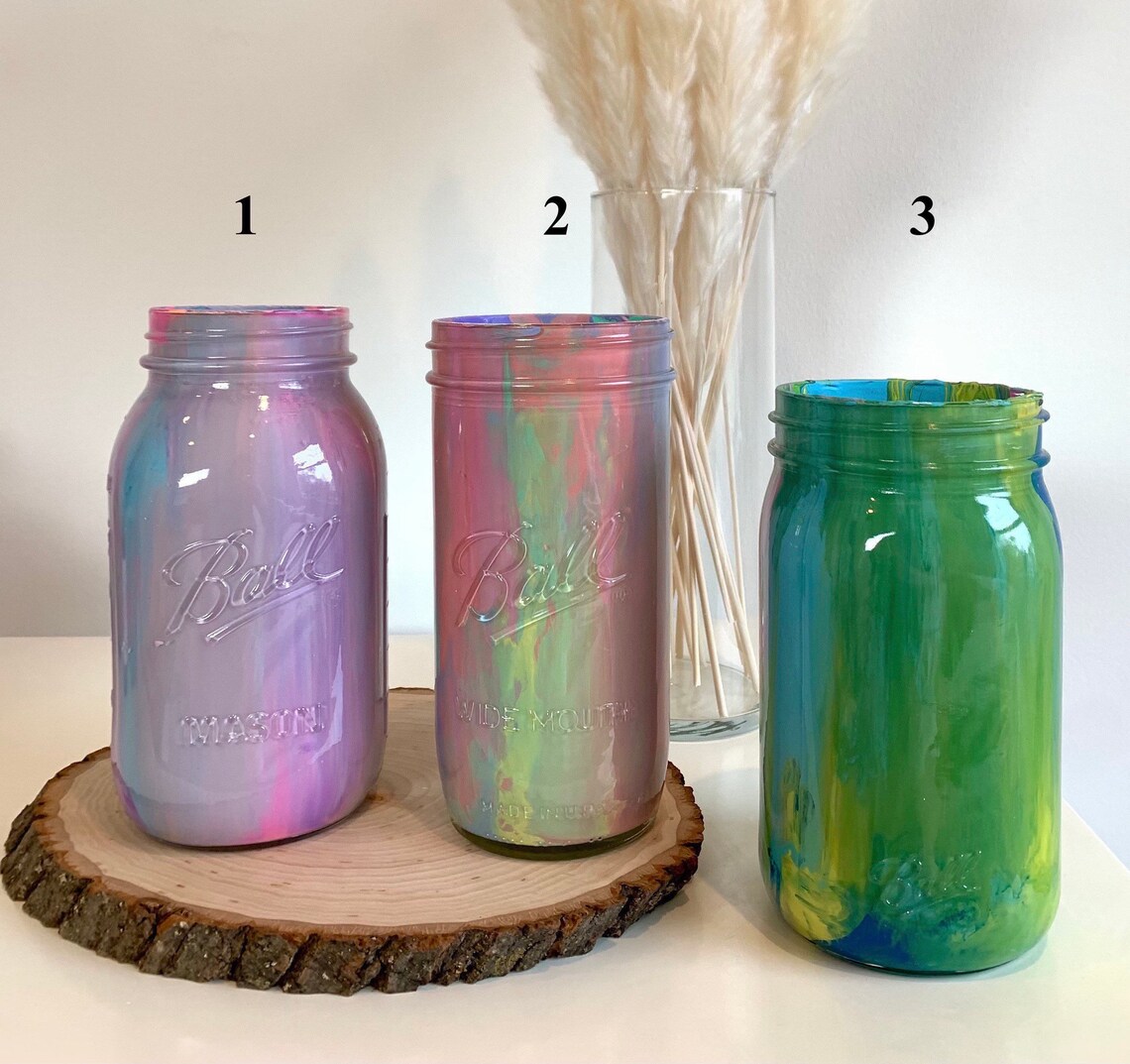 Tie dye inspired mason jar...the inside of the jar is painted Etsy