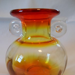 Vintage Amberina Vase Applied Snail Coin Handles
