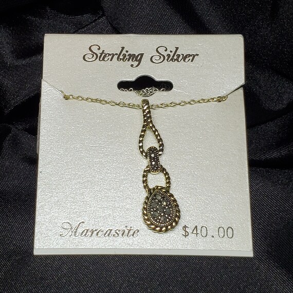 925 Sterling Silver THAI Marcasite Necklace Penda… - image 3