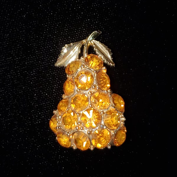 Vintage Amber Rhinestone Pear Brooch
