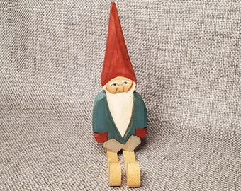 Hand Carved Wood Gnome on Skis