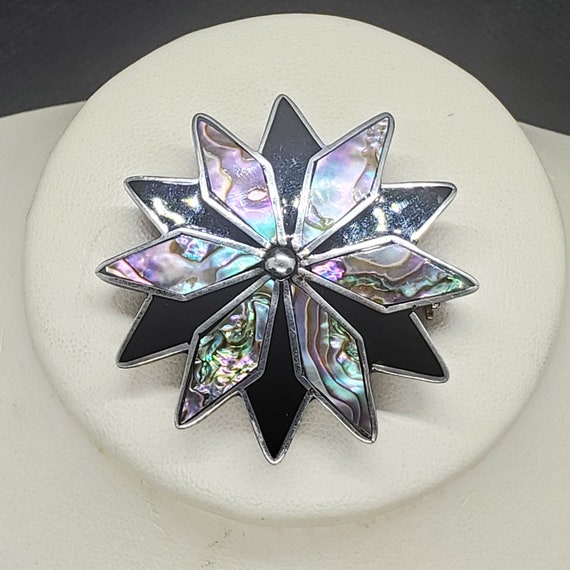 Vintage Taxco Abalone Black Enamel Sterling Silve… - image 1