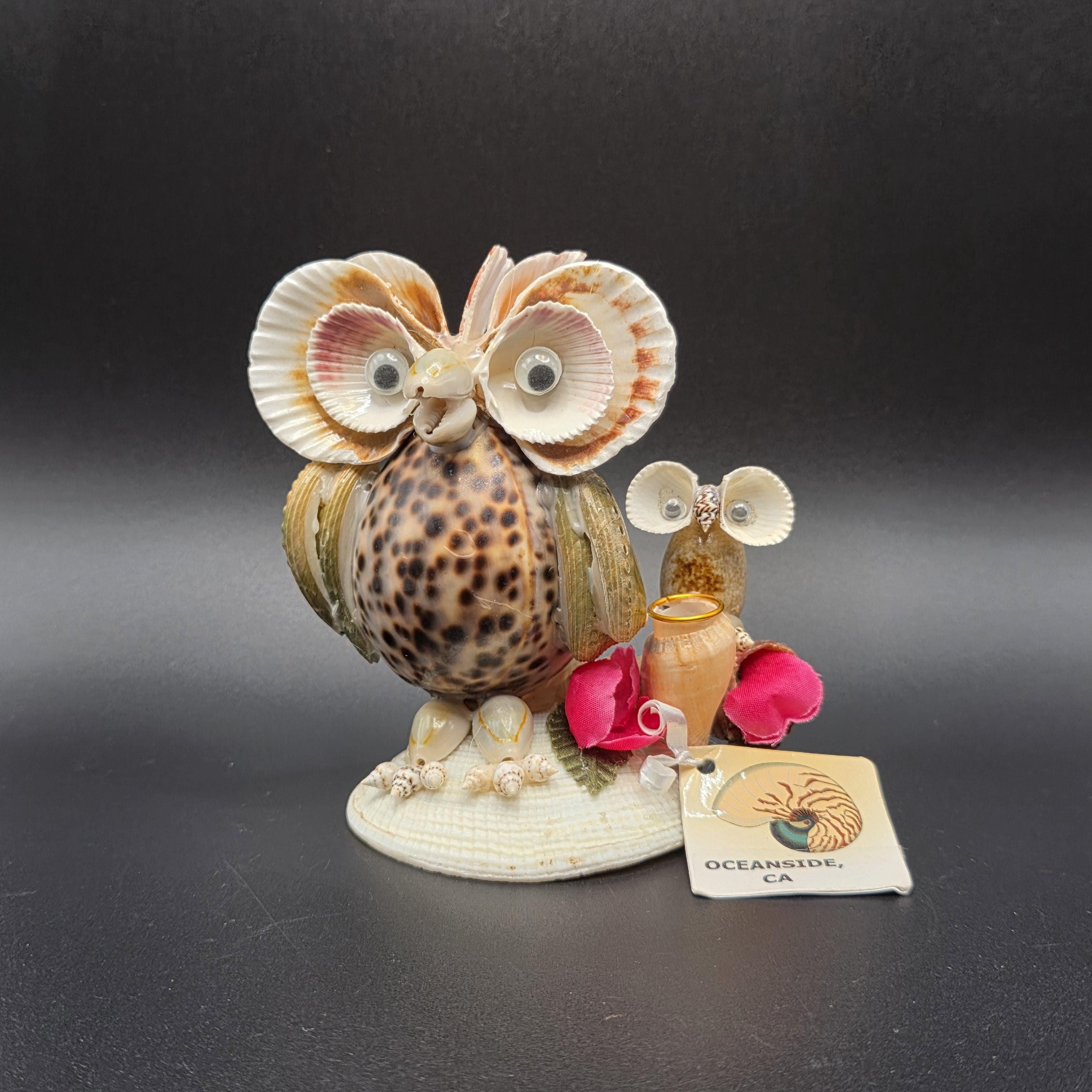 Handmade Seashell Art Owl Sculpture