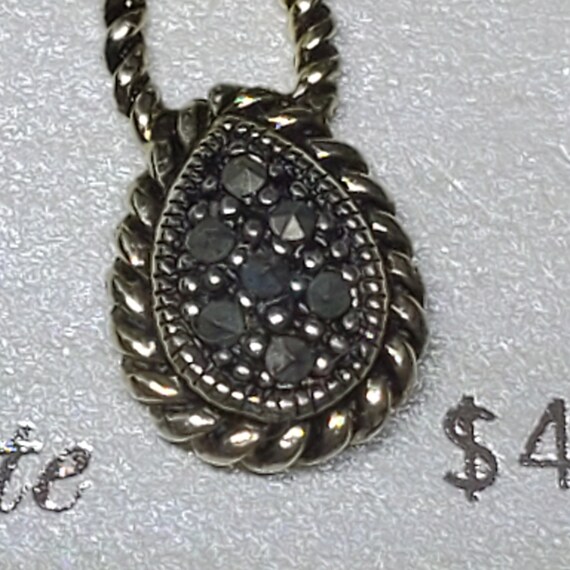 925 Sterling Silver THAI Marcasite Necklace Penda… - image 2