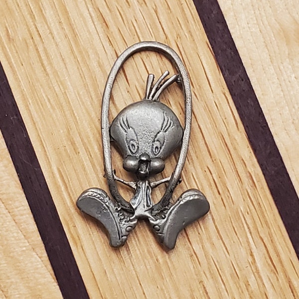 Vintage Pewter Charm Pendant Tweety on a Swing Pendant Warner Bros.