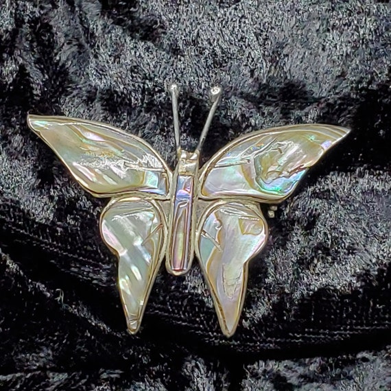 Vintage Mexico Silver Abalone Butterfly Brooch - image 5