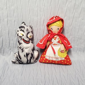 Vintage Handmade Red Riding Hood & Wolf Dolls