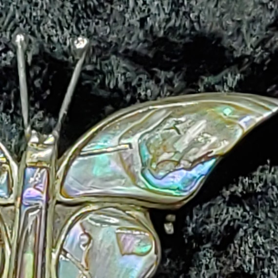 Vintage Mexico Silver Abalone Butterfly Brooch - image 2