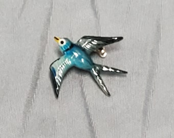 Vintage Enameled Blue Swallow Pin