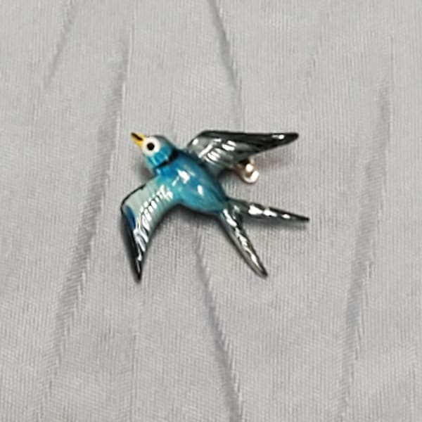 Vintage Enameled Blue Swallow Pin