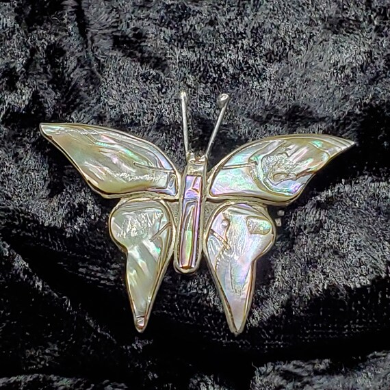 Vintage Mexico Silver Abalone Butterfly Brooch - image 4