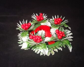 Vintage Plastic Holly Candle Holder Ring