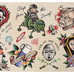 Red Dwarf Tattoo Flash Sheet High Quality A4 print