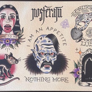 Nosferatu Inspired Tattoo Flash Sheet High Quality A4 Print