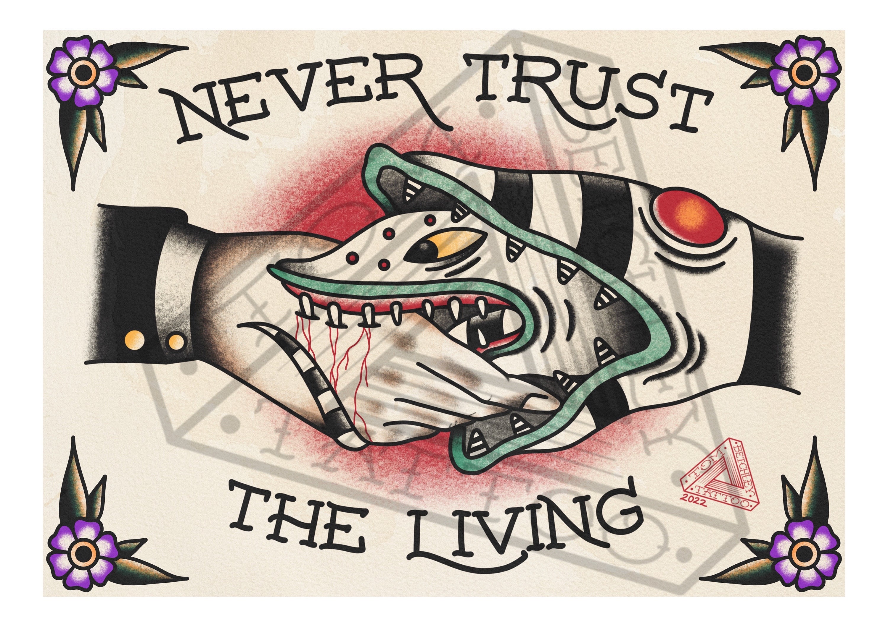 Never Trust the Living Inspired Tattoo Flash Style A4 Print - Etsy