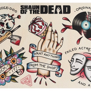 Shaun of the Dead inspired High Quality A4 Tattoo flash sheet