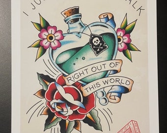 The Ramones “Poison Heart” inspired A4 High Quality Tattoo flash style Print