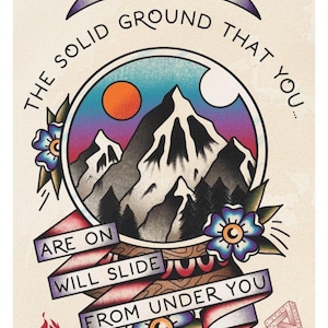 "Heißwassermusik ""I Was on a Mountain"" inspirierter A4 High Quality Tattoo-Print im Flash-Stil."