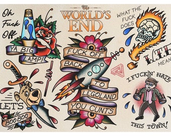 The Worlds End Inspired High Quality A4 Tattoo flash sheet