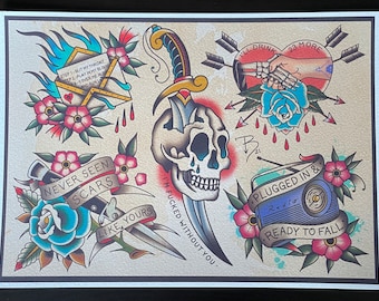 Alkaline Trio Inspired A3 High Quality Tattoo Flash Print - Etsy Israel