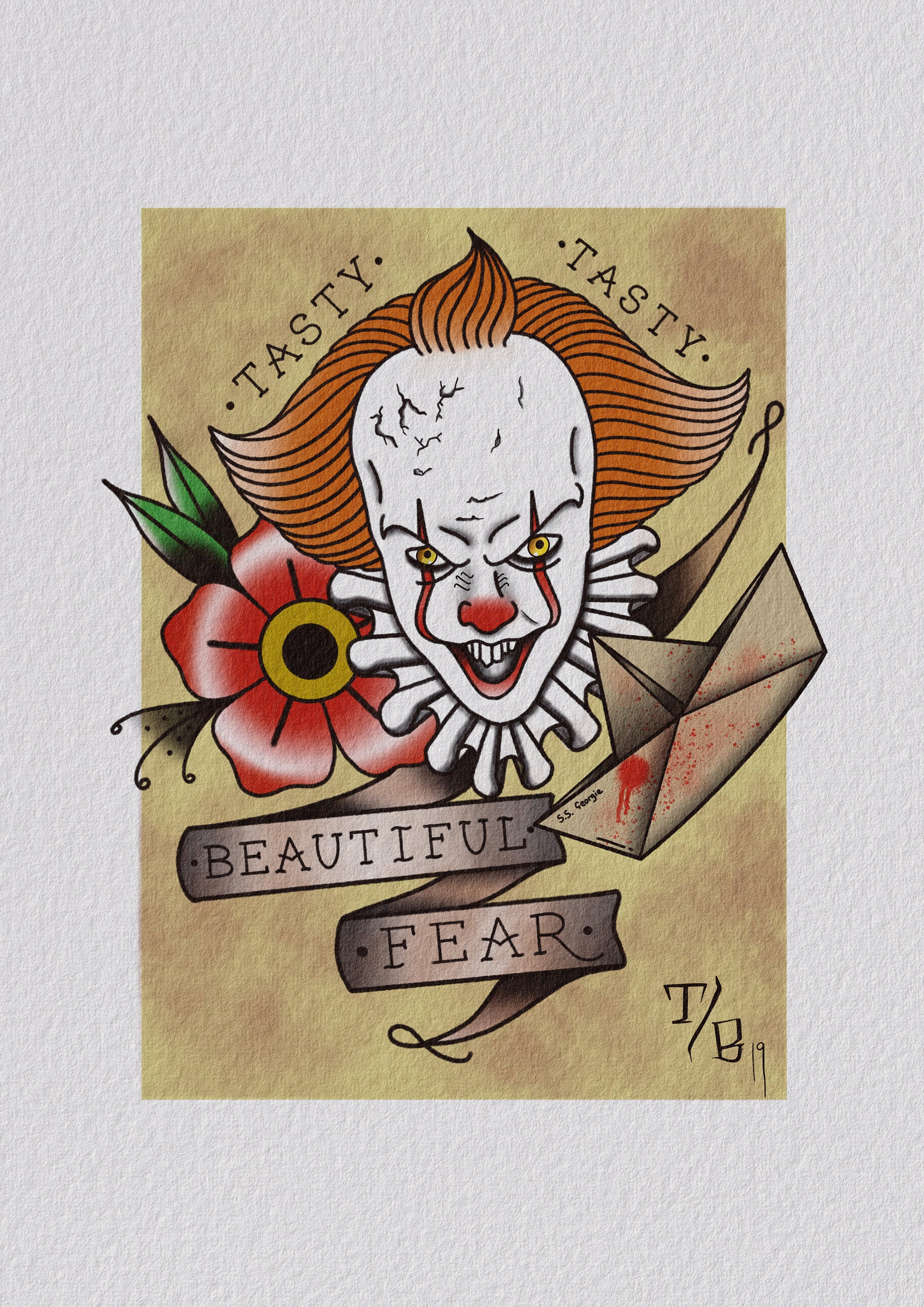 Art the Clown Terrifier Traditional Tattoo Flash Art Print  Etsy Canada