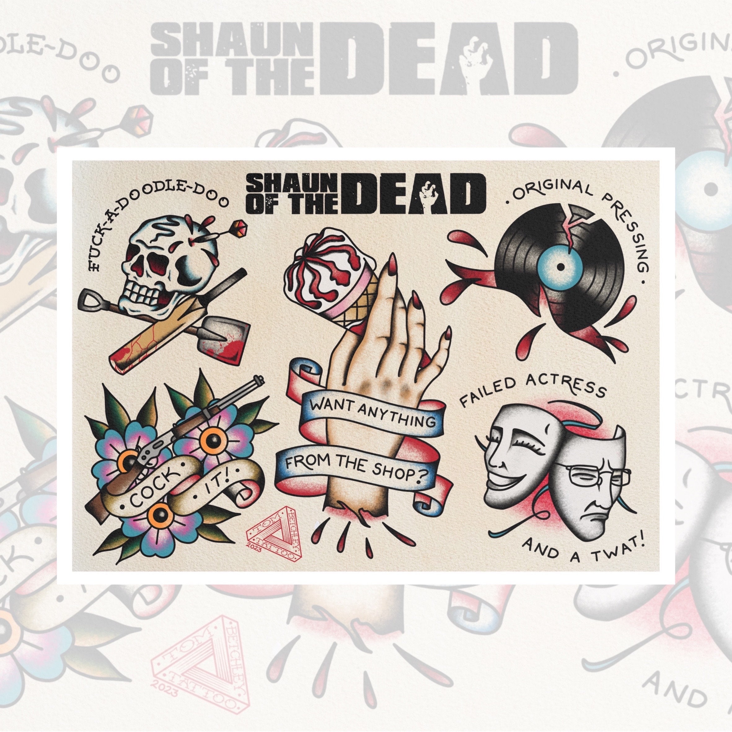Shaun of the Dead Inspired High Quality A4 Tattoo Flash Sheet - Etsy