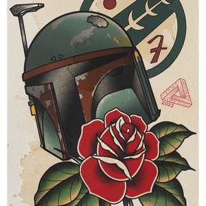 Star Wars Boba Fett Tattoo Stil A4 Hochwertiger Druck