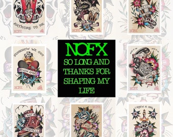 NOFX FULL SET of 8 A4 High Quality Tattoo flash style Prints