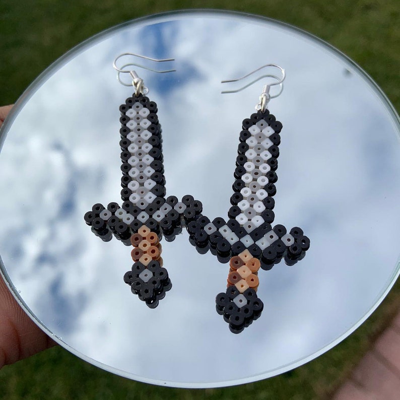 Minecraft iron sword perler bead earrings handmade Etsy