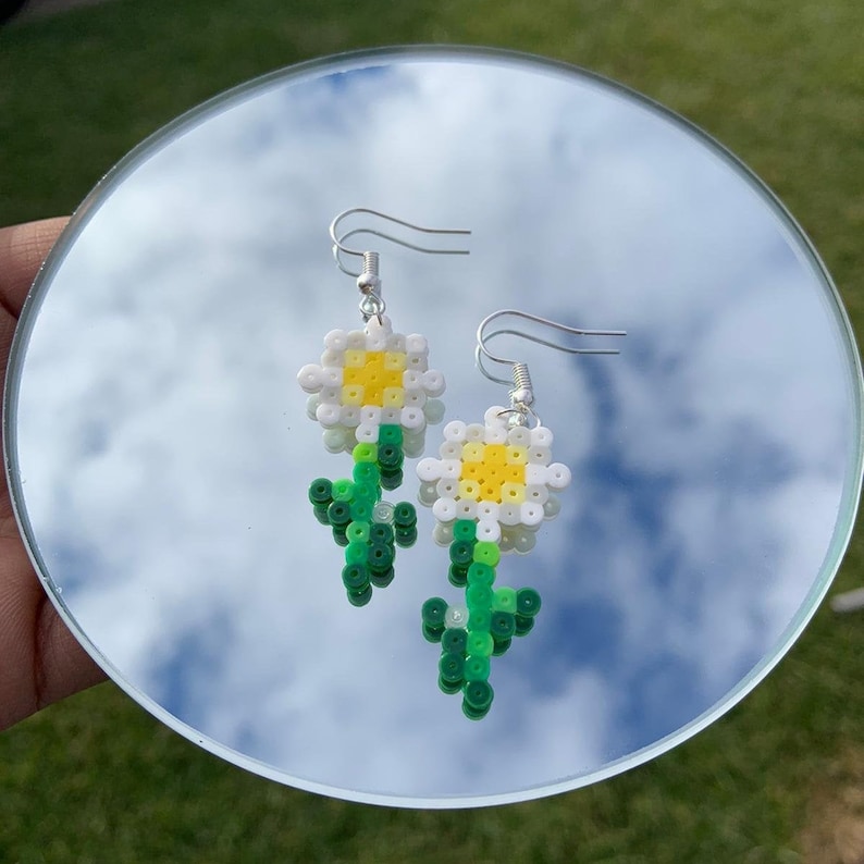 Minecraft Flower Perler Bead Earrings Etsy