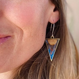 wood resin earrings, wooden dangle earrings, statement earrings, geometric earrings, aesthetic earrings, indie earrings image 7