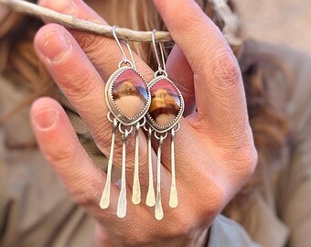 925 Sterling Silver Fringe Earrings, Cute Stone Earrings, Handmade Silversmith Earrings, Dangle Earrings, Handmade Earrings, Gift for Her
