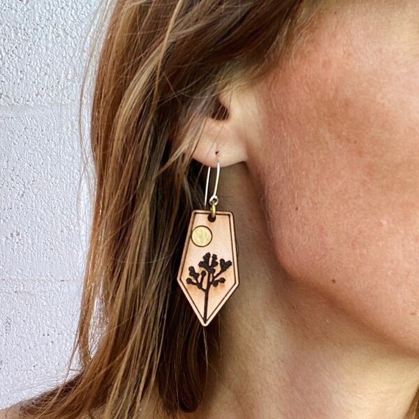 Leather Joshua Tree Desert Dangle Earrings, Lightweight Earrings, Sterling Silver Earrings, Outdoorsy Earrings, Handmade Earrings, Gifts