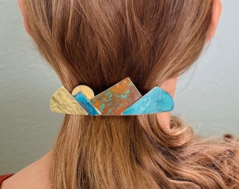 extra large mountain hair clip, unique hair clip, mountain barrette for thick hair, extra large barrette, metal hair barrette